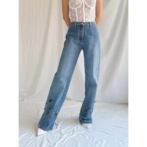 Women’s Straight Leg Blue Embroidered Jeans